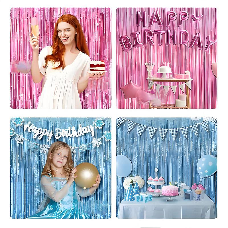 1/2PCS Glitter Party Backdrop Metallic Foil Tinsel Fringe Curtain Sequin Bachelorette Photo Backdrop Boy Girl Gender Reveal PSBJ