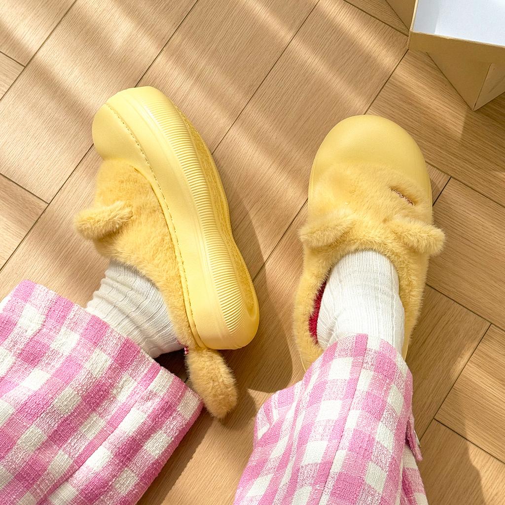 Soft cute cat home cotton slippers female winter student cute bag head waterproof confinement shoes non-slip platform shoes