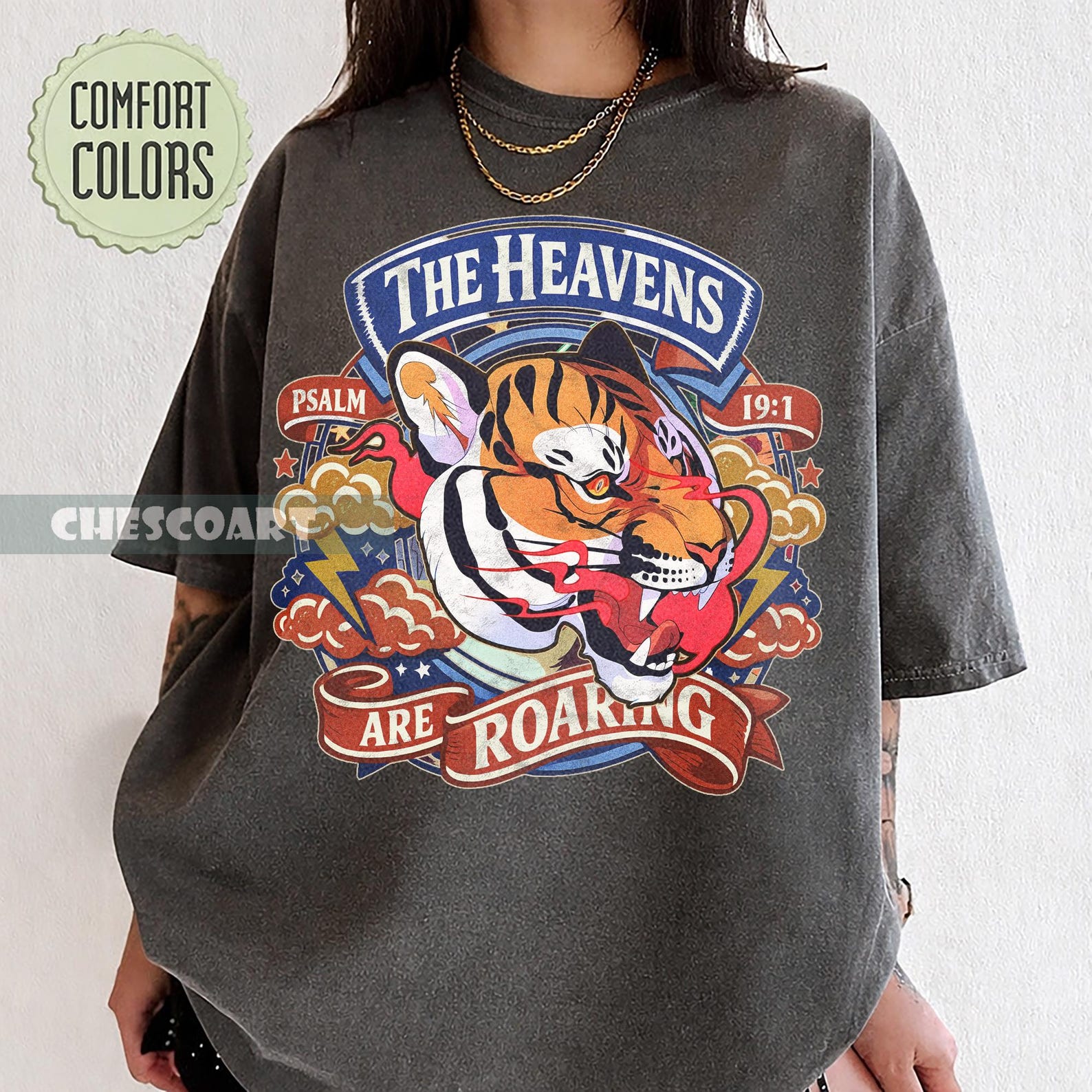 The Heavens Are Roaring Comfort Colors Shirt, Retro Christian Tee, Tiger Shirt, Gift for her 4XL