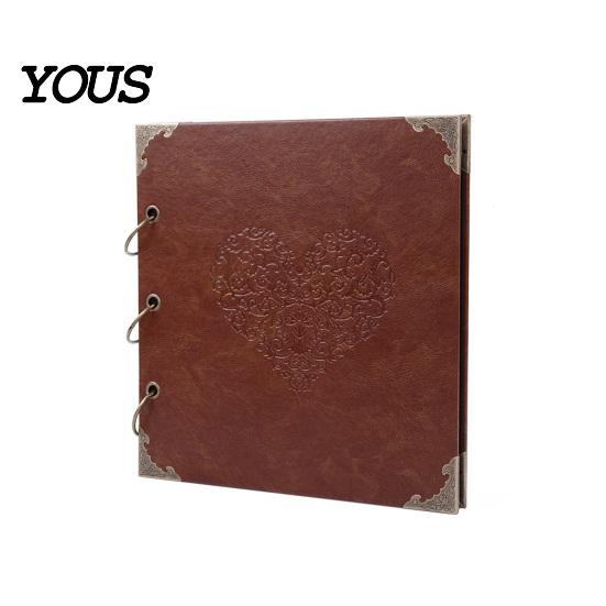 Tree of Life Embossed Cover DIY Scrapbook Album, Faux Leather Black Card Photo Album with Metal Corner Guard Ring Binding, Memory Book for Journaling,
