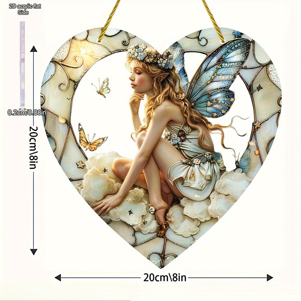 Cloud Fairy Sign Sun Catcher, Stained Window Wall Hanging, Fun Fairy Sign, Acrylic Sign, Heart-Shaped Sign, Goddess Gift, Nurseries, Vintage Home Deco