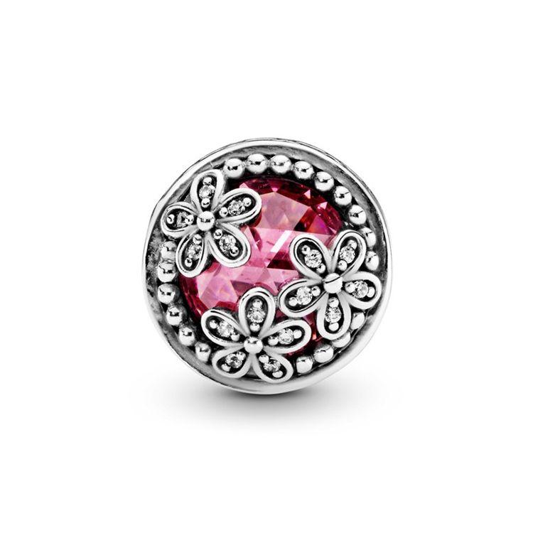 Pandora Dazzling Daisy Flower Field 925 Silver Charm Unisex Charm 792055PCZ Silver, Pink