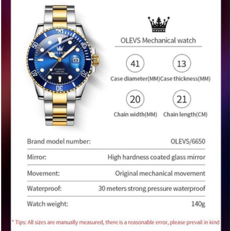 OLEVS Orologio Meccanico da Uomo Lusso Business Impermeabile Luminoso Automatico Classico Orologi da Polso Eleganti da Uomo