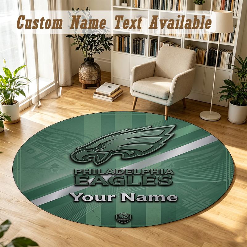 Round Rug Custom NamePhiladelphia Eagles Pattern Non Slip Carpet Home Floor Decor