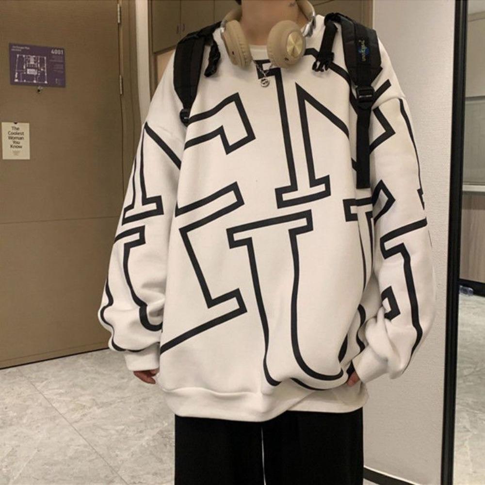 Hoodless Sweatshirt Men New Loose Large Size High Street Trendy Brand Round Neck Jacket