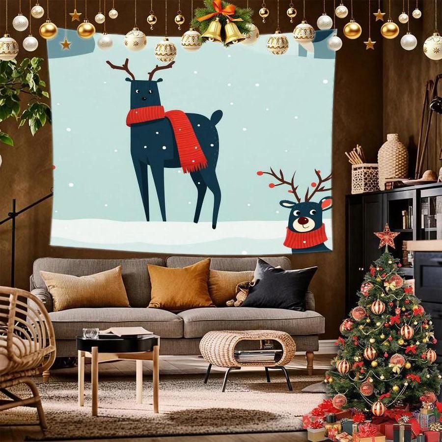 Santa & Snowman Tapestry Background Cloth Hanging Cloth Bedroom Bedside Decorative Wall Cloth Rental Dormitory Tapestry