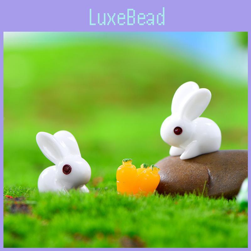 Adorable Resin Red And White Bunny Figurines For Diy Miniature Garden Decorations