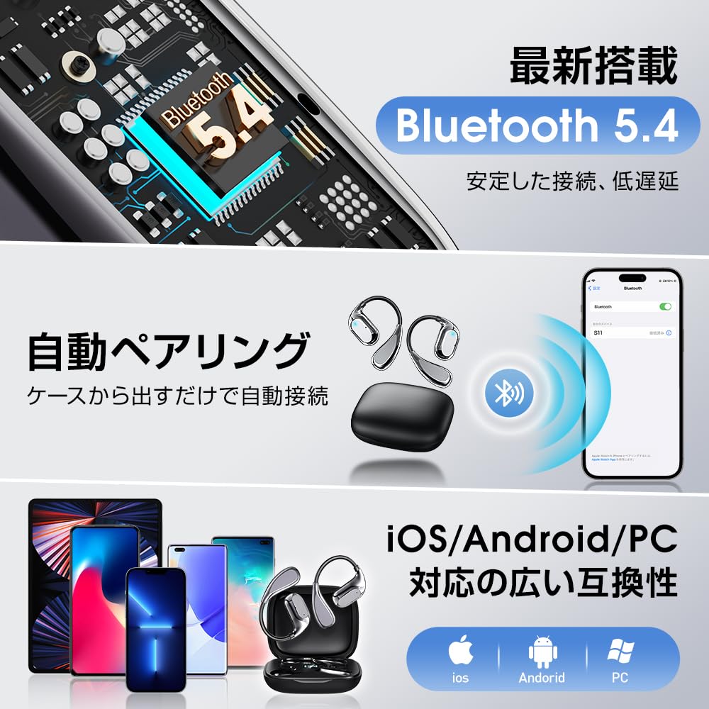 Wireless Earbuds Sound Bluetooth Ear 60 Hours of Bone Transformed Air Bluetooth Open No Ear LED Perfect for and Kotsudendo Allow You to Hear Outside