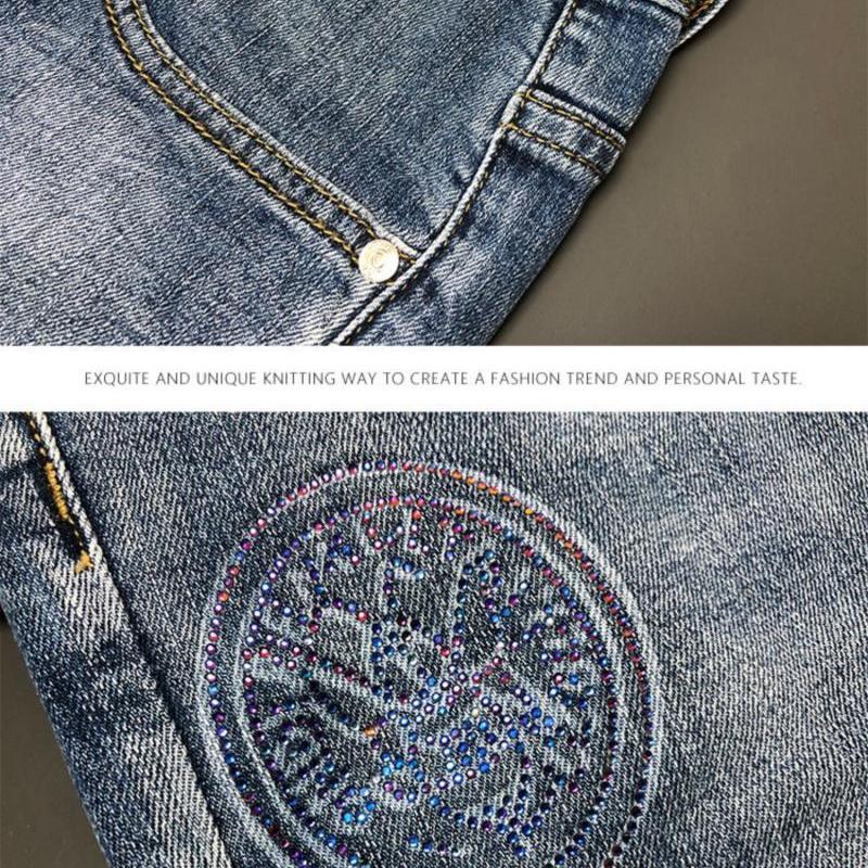 Blugi cu imprimeu la modă pentru bărbați Pantaloni din denim cu litere imprimați Pantaloni drepti subțiri