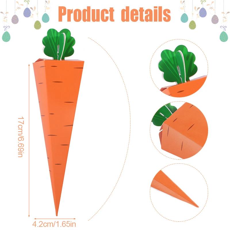 12 szt. Wielkanocne Pudełko na Cukierki z Papieru w Kształcie Marchewki Króliczek Królik Torebki do Pakowania Ciasteczek i Przekąsek Wiosenna Dekoracja na Przyjęcie Wielkanocne Upominki Urodzinowe dla Dzieci