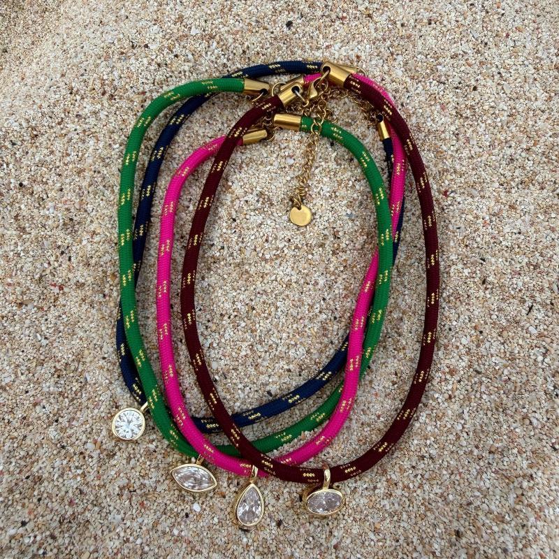 Boho Colorful Rope Chain Adjustable Zircon Necklace Women Minimalist Gold Plated Zircon Pendant Choker Fashion Jewelry Gift