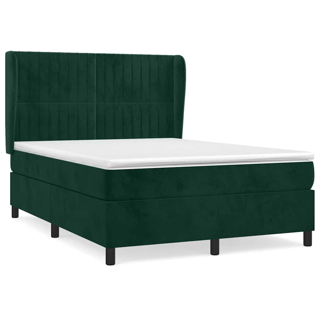 Box Spring Bed with Mattress Dark Green 140x190 cm Velvet