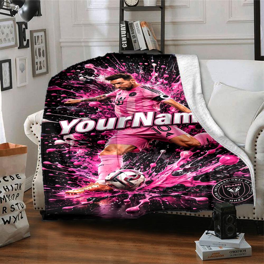 Messi Customize Text Blanket Gift Personalized Blanket Comfortable Great for Chair Living Room Livingroom Home Decor Four Seasons Universal