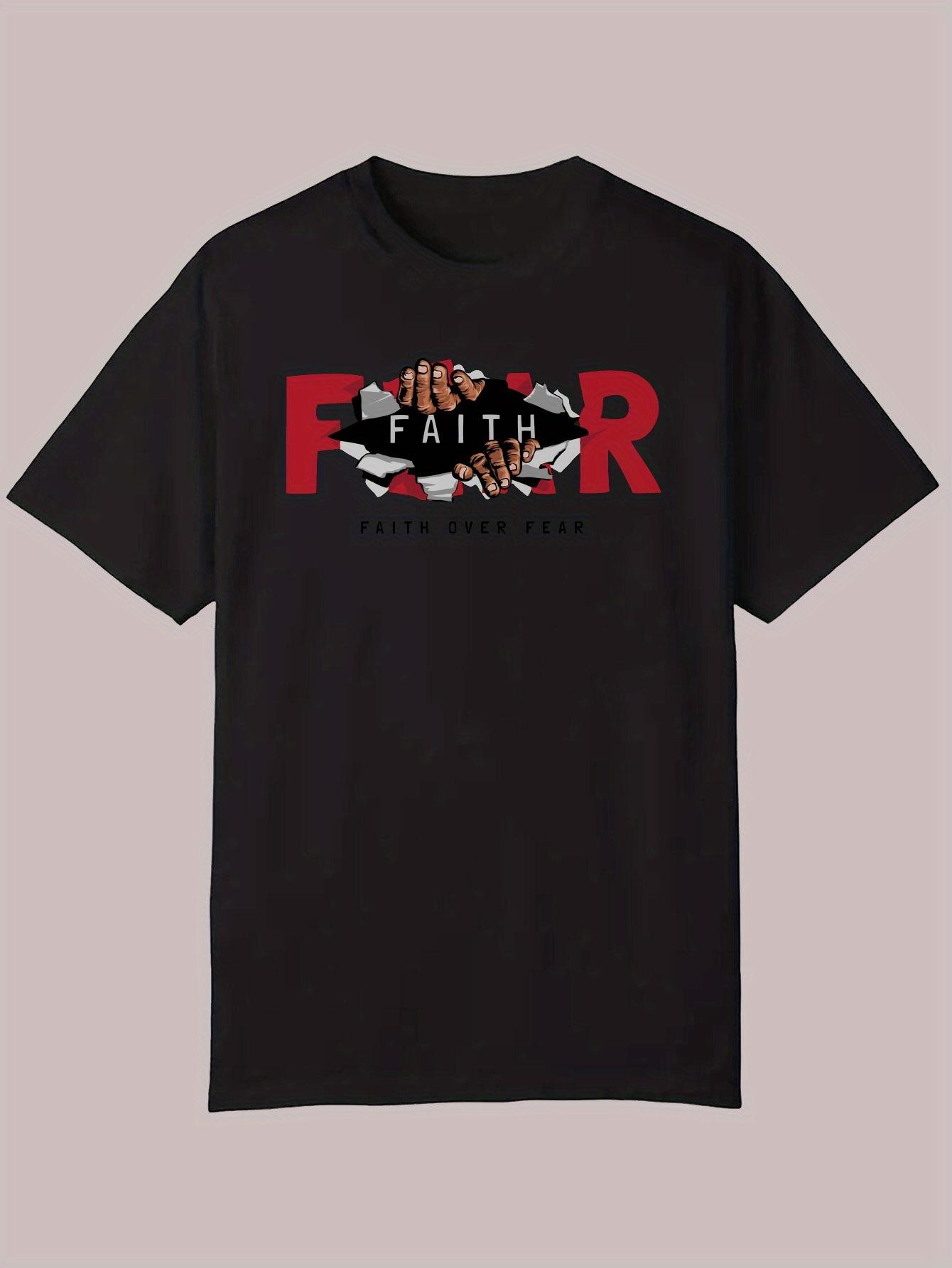 Casual Graphic T-shirt - Bold  FAITH  Letter Print with Floral Accents M