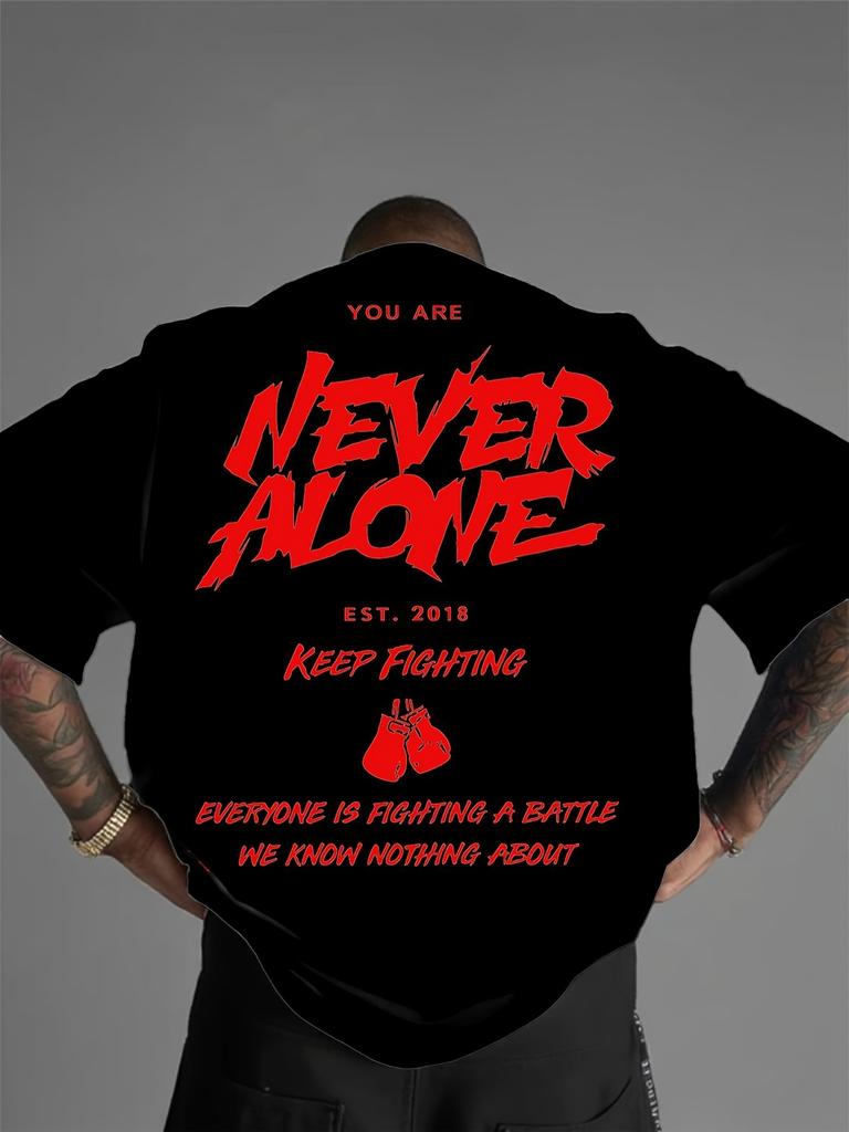 Never Alone Boxing Themed Graphic Tee for Unisex Breathable 100 Cotton Perfect for Summer Streetwear Trendy Motivational Style