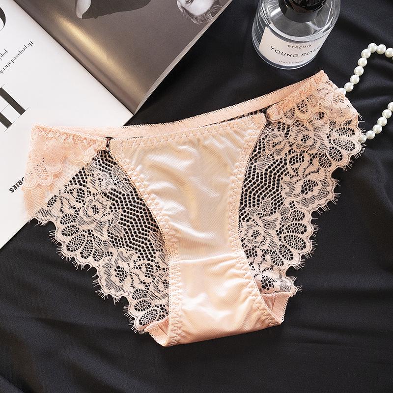 2025 Women's Low-Waist Lace Satin Panties with Cotton Crotch