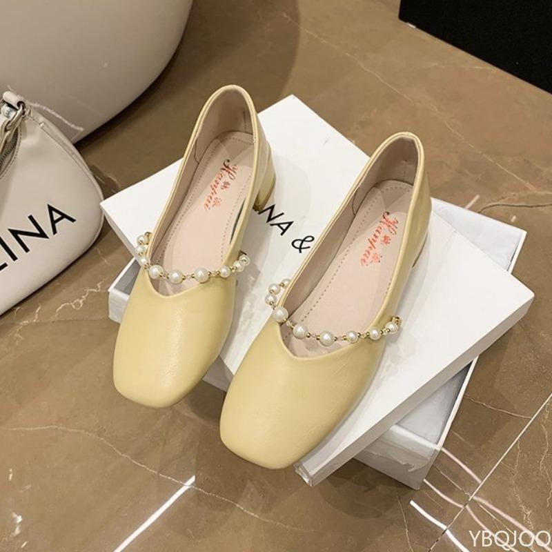 Fangtou Women's Spring New Shallow Mouth Coarse Custom Shoes Casual Versatile Simple Comfortable Daily Women's Shoes