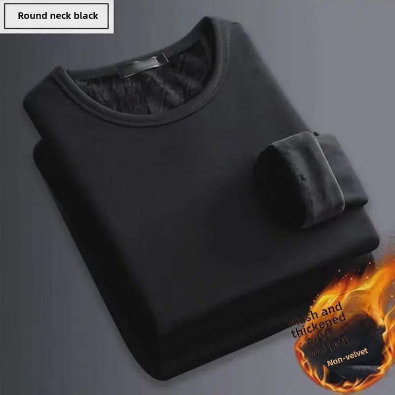 Men's Plus Size Thermal V-Neck Long-Sleeve Shirt: Slim Fit Fleece Top for Autumn and Winter