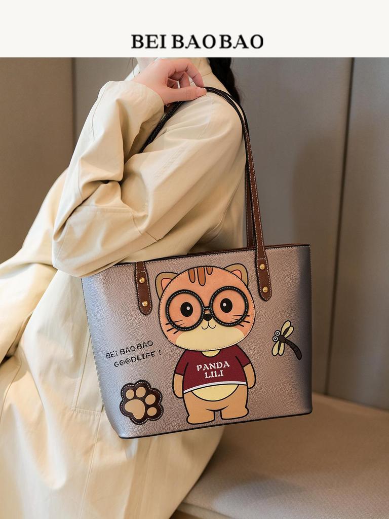 Trendy Luxury Cartoon Tote: Cute Street-Style Shoulder Handbag for Women