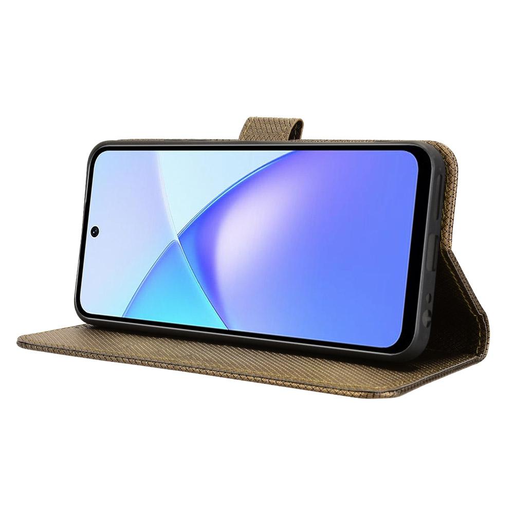 For TECNO Pop 10/Infinix Smart 10 Leather Wallet Case with Strap Diamond Texture Phone Cover