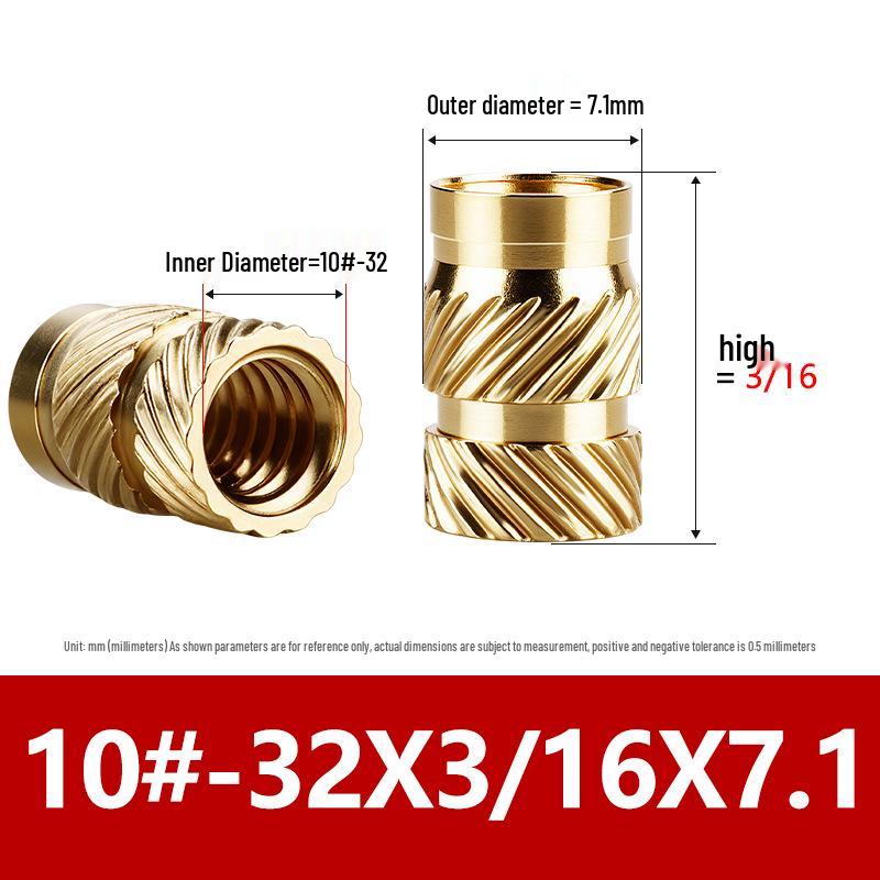 Tu Ba Copper Nut: Hot Melt, Double Diagonal, Knurled, Through-Hole Embedded Insert M1-M8.