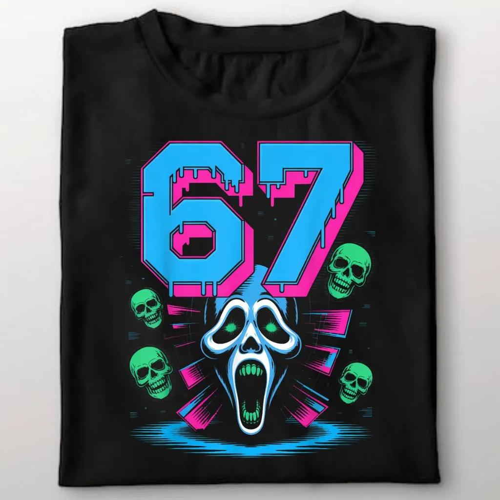 FrühlingSommer Neu Herren und Damen Bruh 67 Meme Steal A Brainrot Pixelmuster Bedrucktes Baumwoll Freizeit Kurzarm T-Shirt