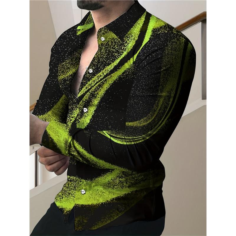Forår Herreskjorter Mode Retro Gade Tekstur Printede Skjorter Herre Langærmet Revers Skjorte Skjorte Top Kontortøj