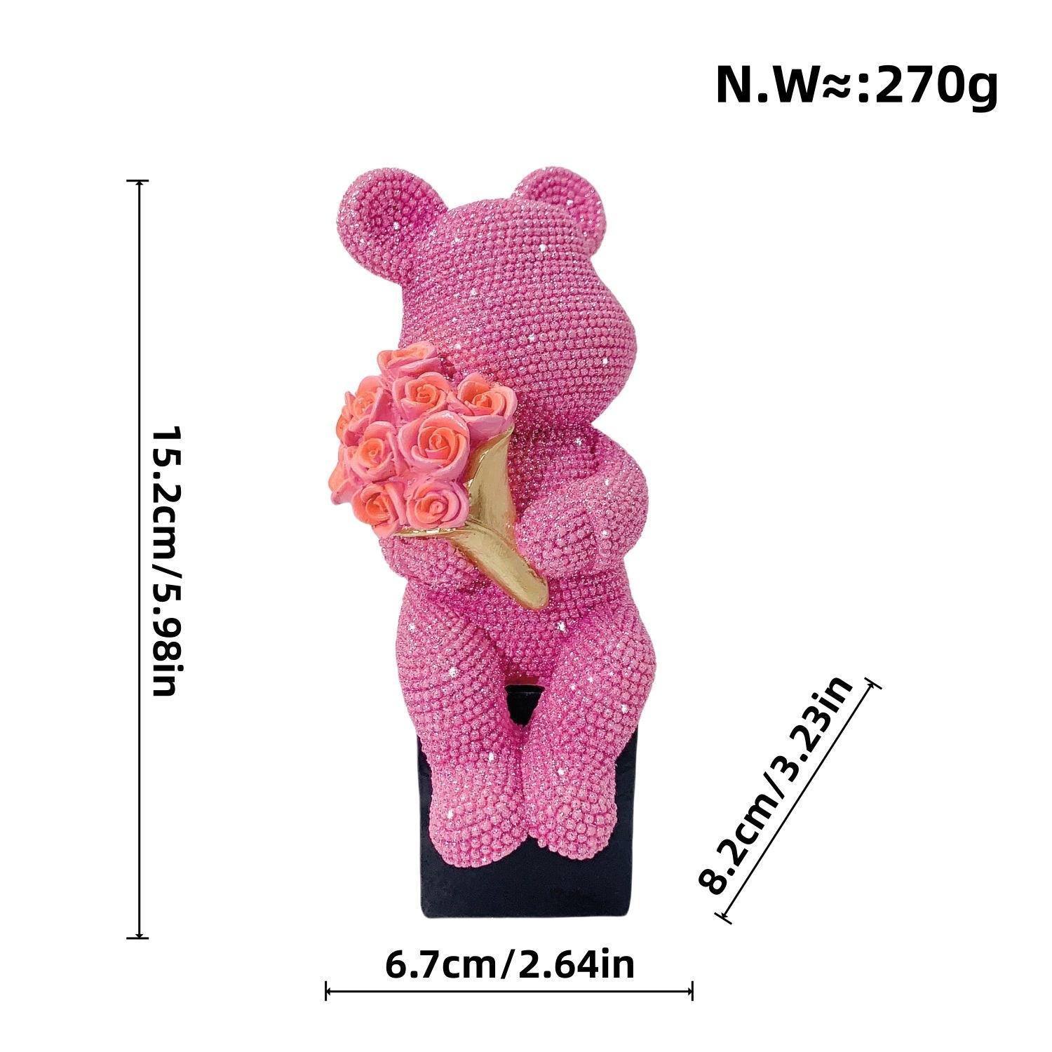 

Sparkling Diamond Resin Teddys Bear Ornament With Flower Bouquet Luxury Decoration Gift Girlfriend Living Room Entrance Display