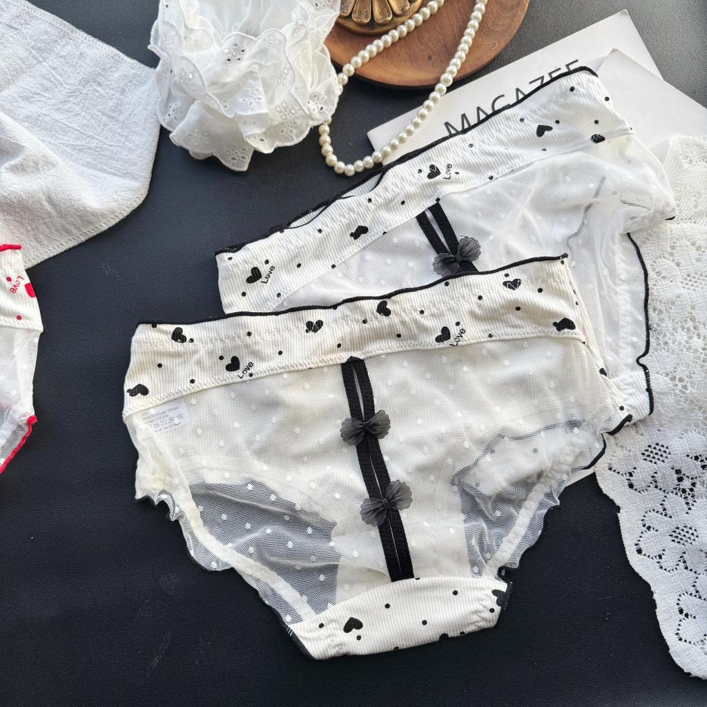 Ladies Summer Cute Sexy National Style Thread Pit Net Yarn Mid Waist Triangle Briefs