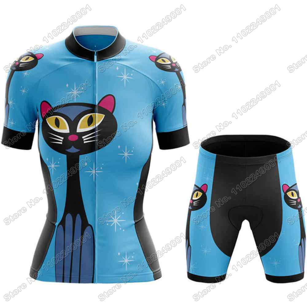 2025 Funny Cat Lady Cycling Jersey Set Women Cute Cycling Clothing Summer Road Bike Shirts Suit Bicycle Pants MTB Maillot