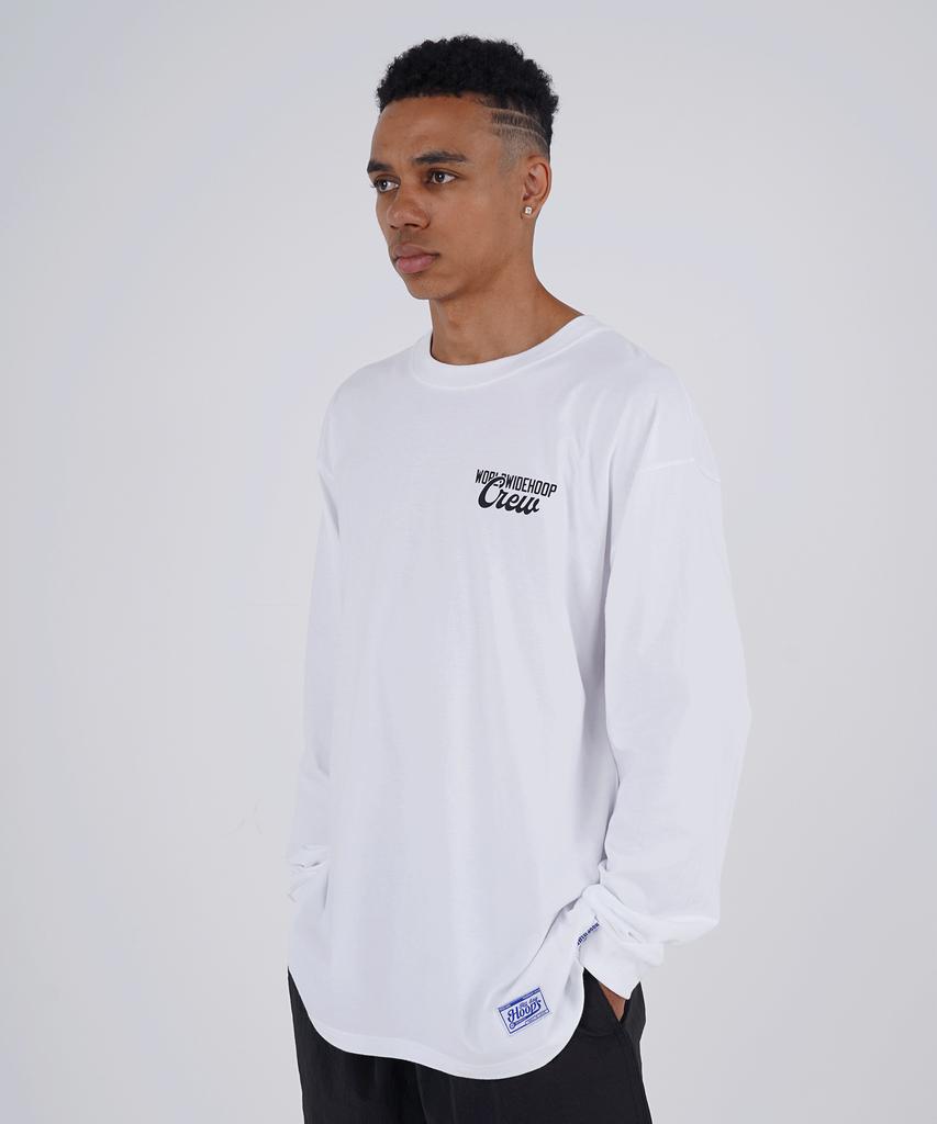 ALL DAY HOOPS Worldwide Hoop Crew Script Oversized Long Sleeve T-Shirt White