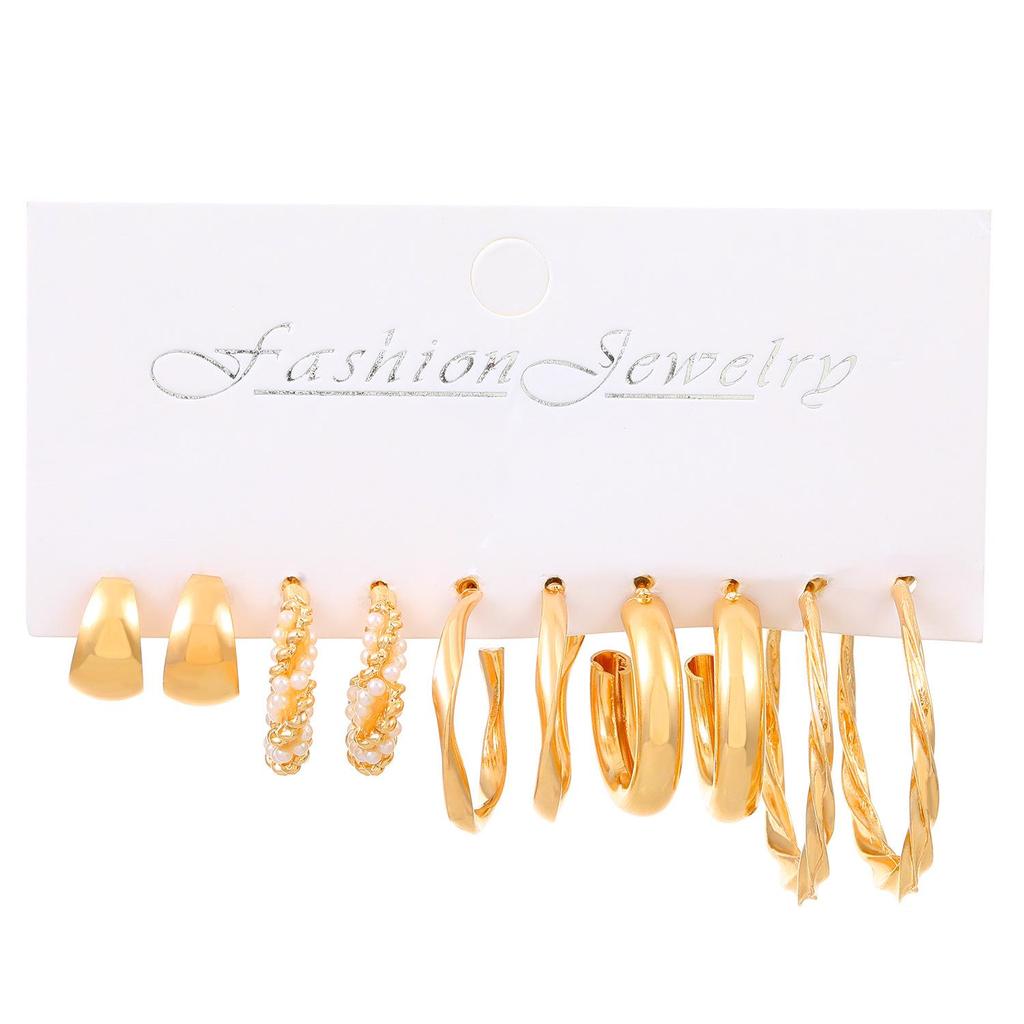XP17 Women's Retro Geometric Butterfly Pearl Hoop Earrings Set