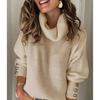 Herbst Winter Einfarbig Lässige Mode Pullover Damen Locker Lässig Strickpullover Weiblich Hoher Kragen Top