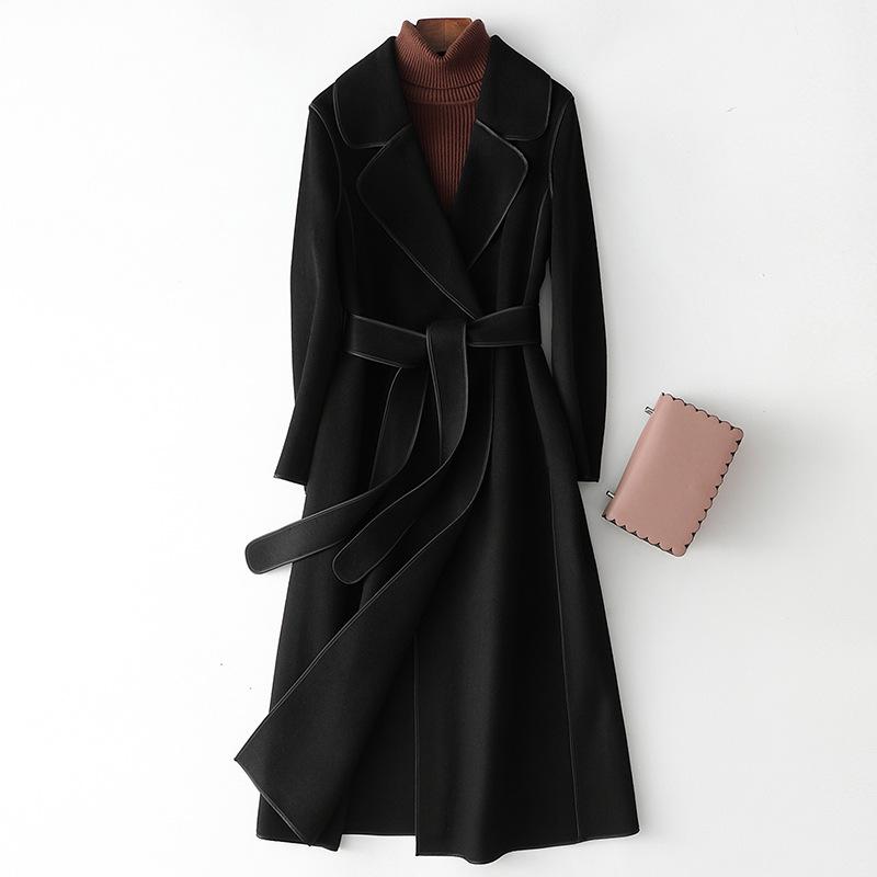 

Double-sided cashmere coat women s medium and long models, new thin high-end wool coat women S чорний