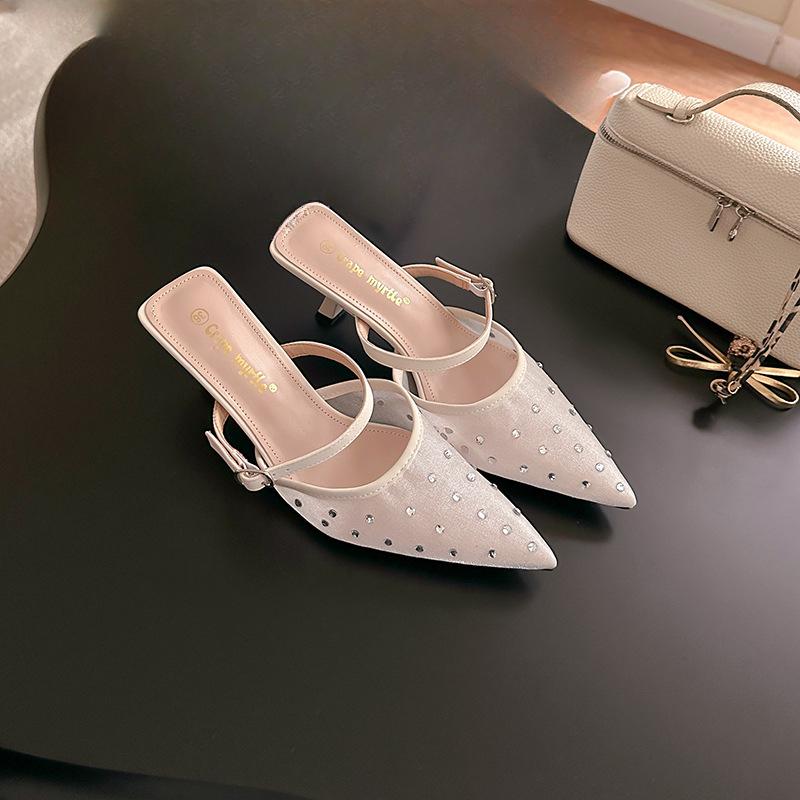 Vielseitige Sexy Spitzschuhe Atmungsaktiv Dünnabsatz Hinterkappe Cool Drag Damenschuhe