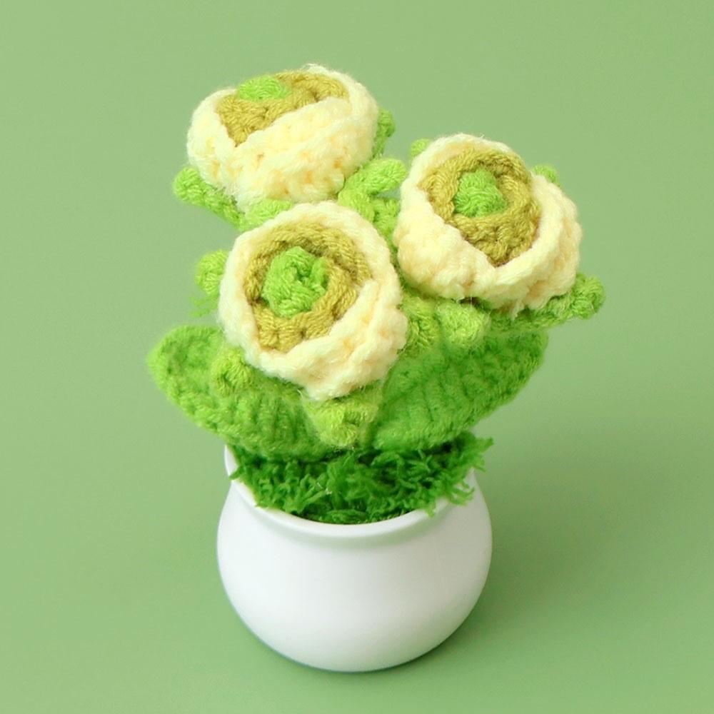 Hand-Knitted Wool Fake Flowers Set: Sunflower, Carnation, Tulip - Desktop Decor, Teacher/Student Gift, Everlasting Bouquet