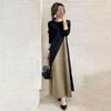 WURHUDC Long Round Long Casual Shirt Korean Long Party Everyday Wear Dress, Neck, Sleeves, Tunic, Women's, Style, Flared, A-Line, Figure-Flattening,