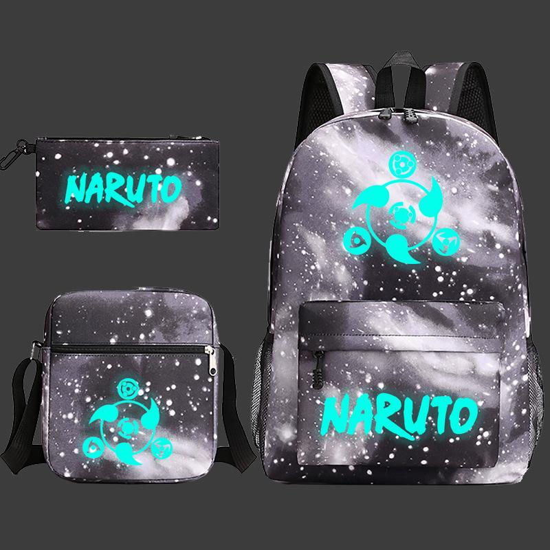 Large Capacity Schoolbag with Shoulder Strap; Student Three-piece Pencil Case Set