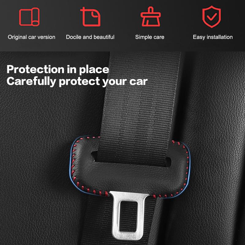2 Pack Seat Belt Buckle Protective Cover & 2Clips Set, Pure Hand Sewing Cover, Universal Car Interior Accessories