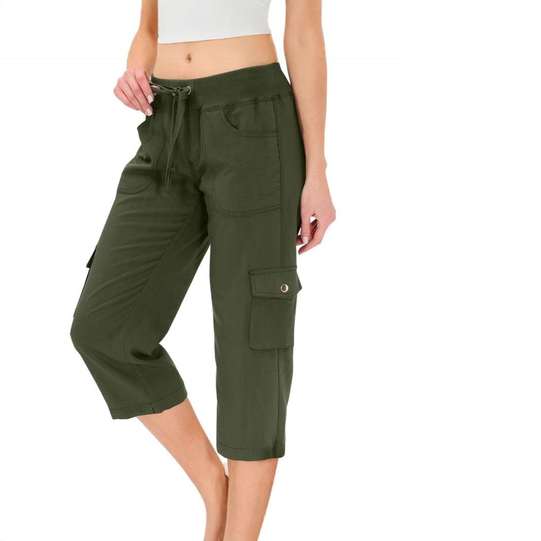 

Весна и лето женские однотонные завязывающиеся фитнес беговые с карманами для альпинизма на открытом воздухе повседневные комбинезоны укороченные брюки XS