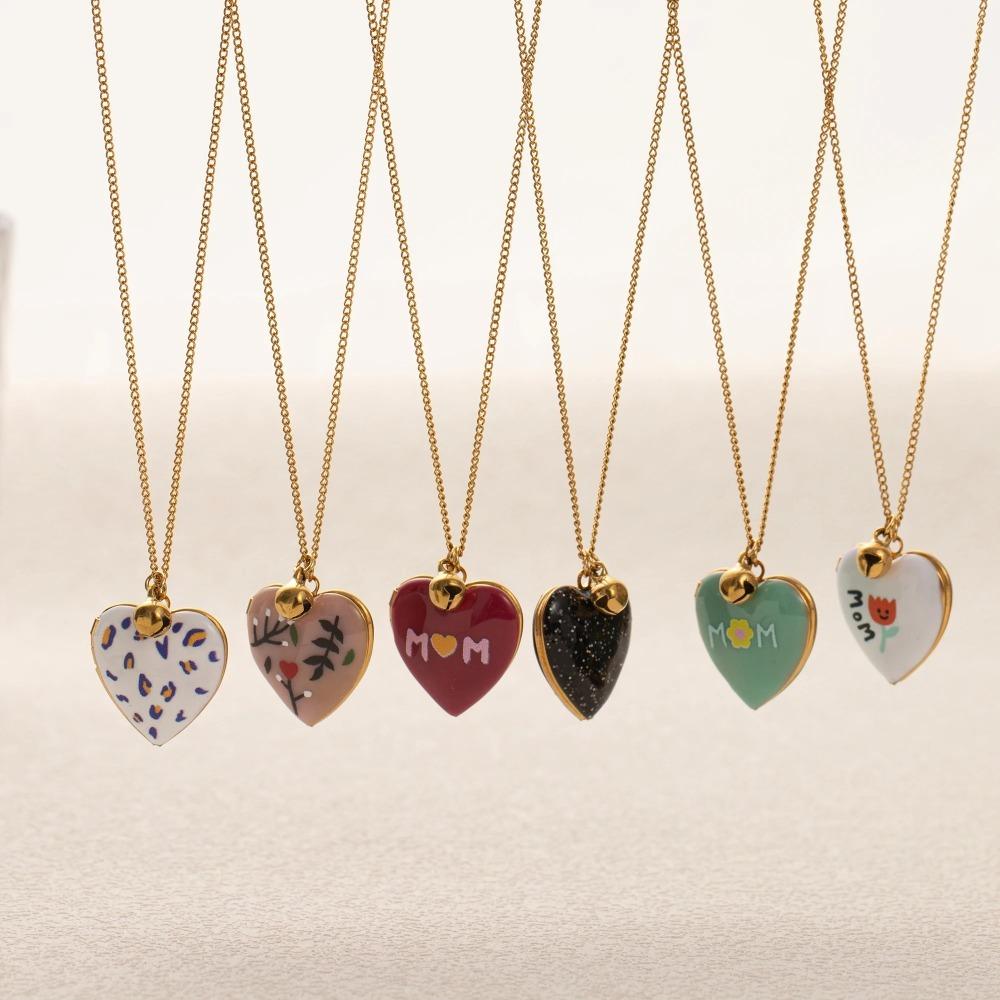 

Zircon Photo Album Necklace Adjustable Pendant Necklaces Fashion Heart-shaped Necklace Mother чорний