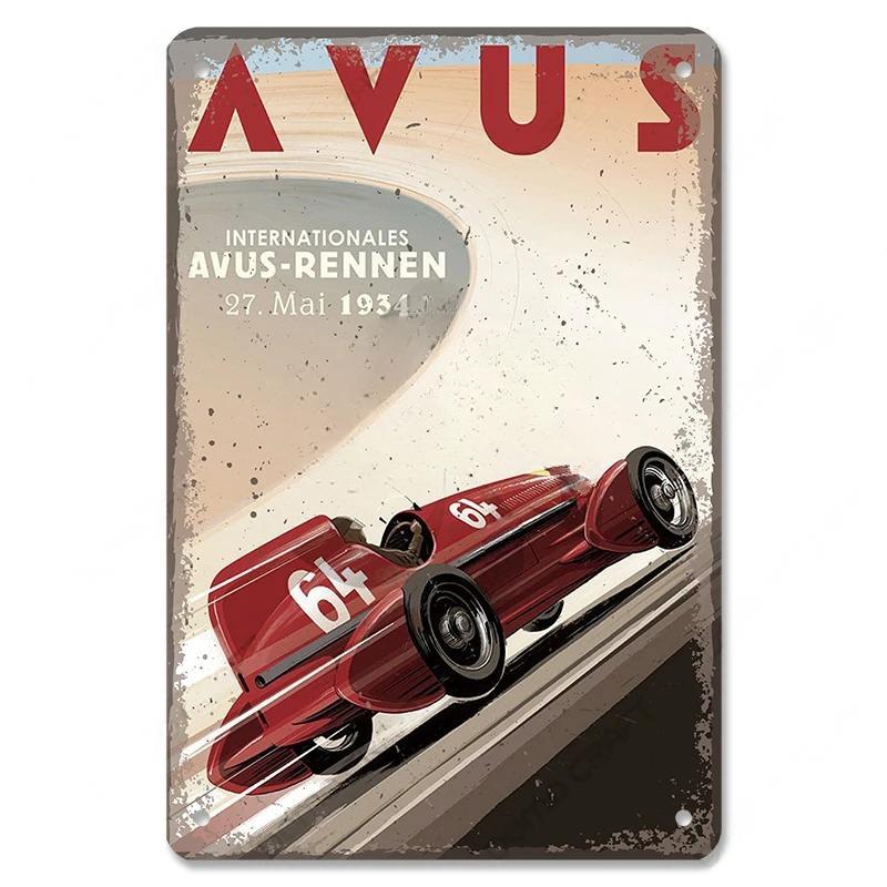 Vintage Metal Tin Signs Racing Car Plaque Decor F1 Racetrack Metal Poster Wall Art for Garage
