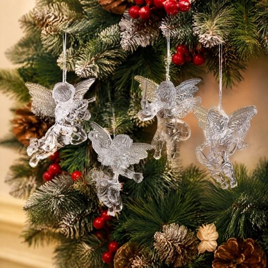 Holiday Party Hanging Decor 4Pcs Winged Angel Ornaments, Clear Figurines, Exquisite Gifts for Friends Christmas Tree Decor, Seasonal Home Supplies