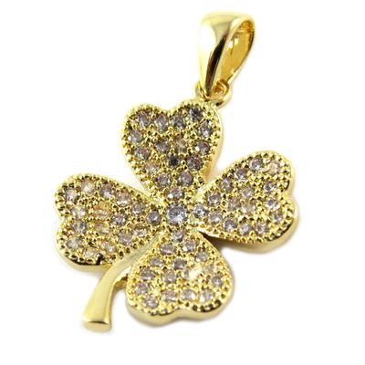 [P1163] - Κρεμαστό Επιχρυσωμένο 'Τριφύλλι' λευκό χρυσό - 15x12 mm