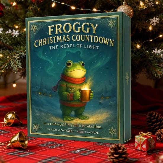 Frog Theme 2025 Christmas Advent Calendar 24 Day Countdown Box with 12 Acrylic Hanging