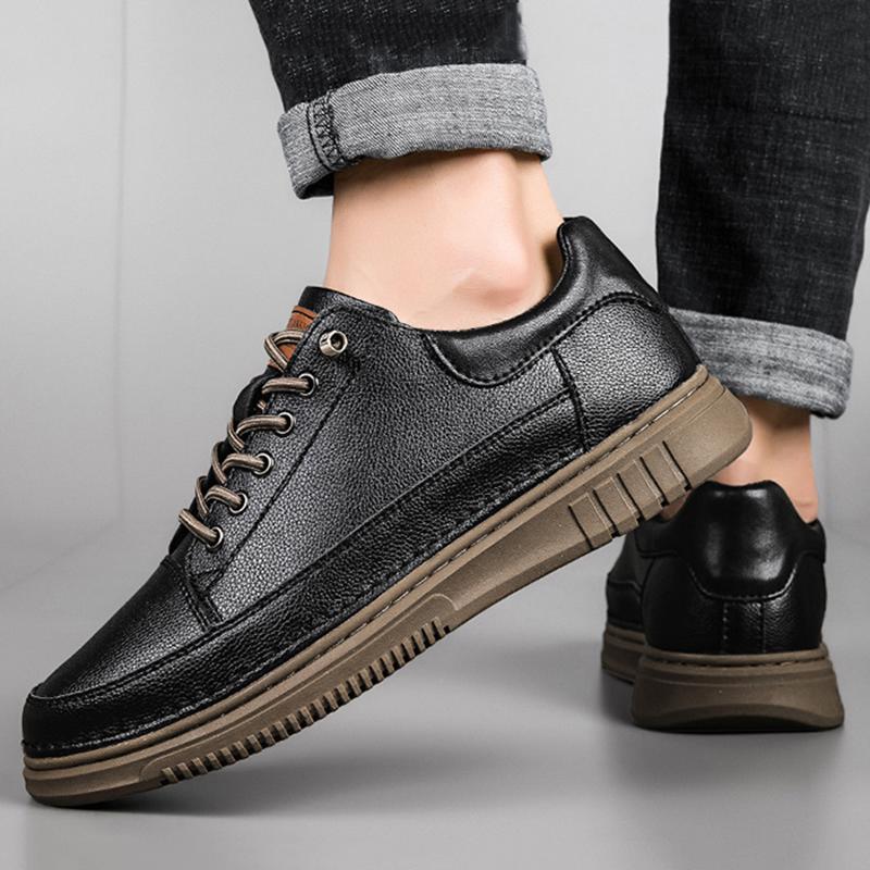 Men Spring and Autumn Outdoor Leisure Leather Non-slip Men Shoes Versatile Work Shoes Low Top Outdoor Walking Shoes Hiking Shoes