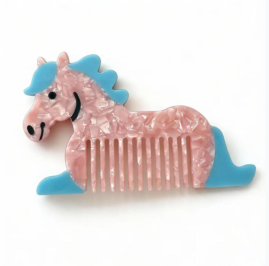 Premium Color Block Pony Cartoon Thickened Hair Comb розовый