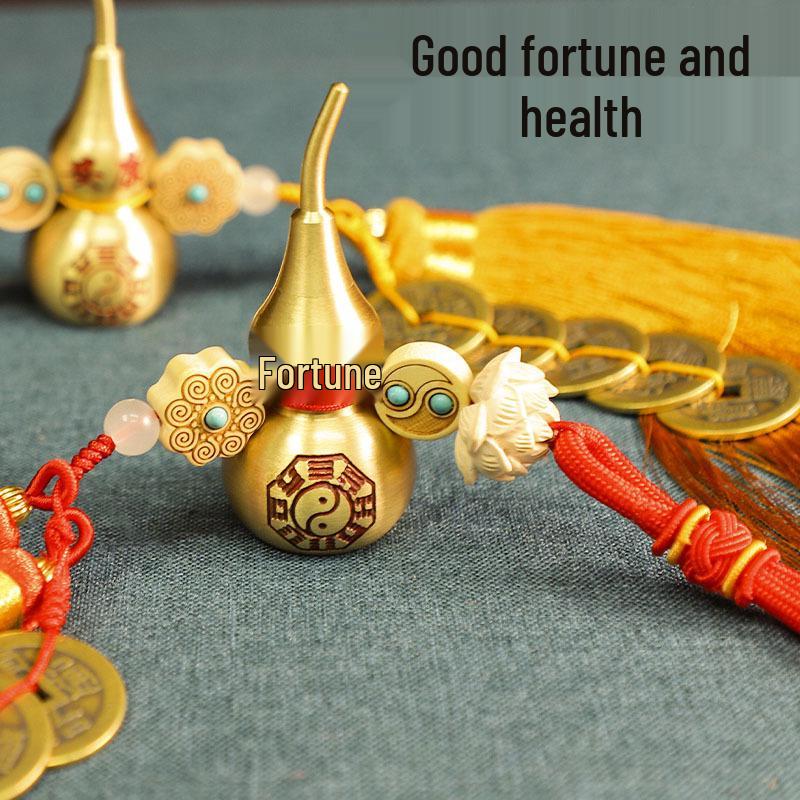 Brass Wudi Coins Gourd Ornament for Prosperity, Peace & Health