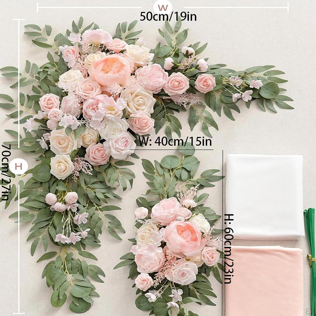 Artificial Wedding Arch Flowers with Drape Fake Silk Decoration Door Wreath for Shower Lawn