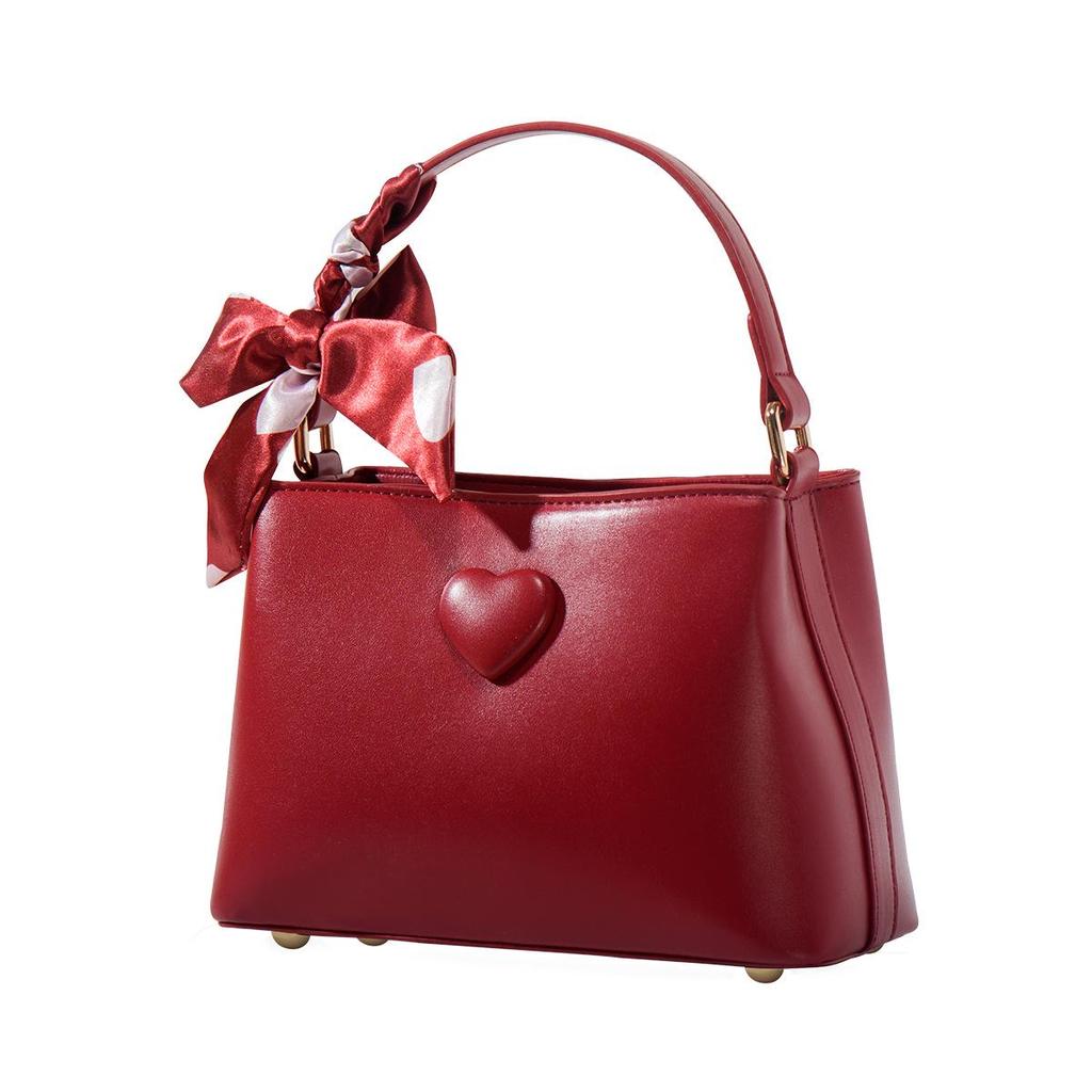 2025 Retro Rote Braut-Eimertasche mit großem Fassungsvermögen